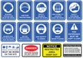 Blue mandatory set of safety equipment signs in white pictogram Royalty Free Stock Photo