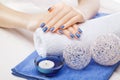 Blue manicure with dekor. spa