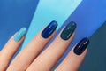 Blue manicure. Royalty Free Stock Photo