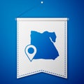 Blue Map of Egypt icon isolated on blue background. White pennant template. Vector