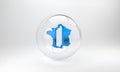 Blue Map of France icon isolated on grey background. Glass circle button. 3D render illustration