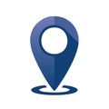 Blue map marker icon indicating location with a circular outline and long shadow Royalty Free Stock Photo