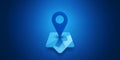 A blue map marker icon placed on a stylized map against a gradient blue background Royalty Free Stock Photo