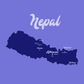 Blue map of Nepal with main tourist places