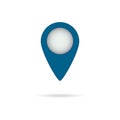 Blue map pin with shadow. Mark, pointer pictogram. Location icon. Concept of pinpoint button