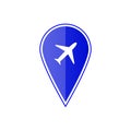 Blue map pointer with air plane. Vector illustration