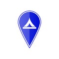 Blue map pointer with camp location. Vector illustration