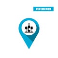 Blue map pointer icon with wine bottle and glasses