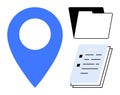 Blue Map Pointer with Documents and File Folder Highlighting Location and Organization Concepts Royalty Free Stock Photo