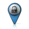 Blue map pointer with padlock icon Royalty Free Stock Photo