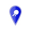 Blue map pointer with table tennis. Vector illustration