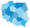 Blue map of Poland with voivodeships