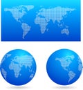 Blue map and two globes Royalty Free Stock Photo
