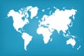 Blue map world. Worldmap global. Worldwide globe. Continents on cyan background. Silhouette map world with oceans. Backdrop for de