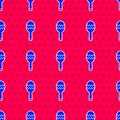 Blue Maracas icon isolated seamless pattern on red background. Music maracas instrument mexico. Vector Royalty Free Stock Photo