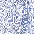 Blue Marbleized Stripes on White Background Vector Seamless Pattern. Water Ripples, Waves