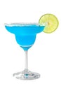 Blue Margarita cocktail with lime and salt isolated on white background. Cocktails drink concept Royalty Free Stock Photo