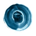 Blue marina textured acrylic circle. Watercolour stain on white background.
