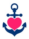 Blue marine anchor with a pink heart