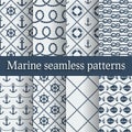 Blue marine seamless patterns set Royalty Free Stock Photo