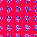 Blue Marker pen attachment icon isolated seamless pattern on red background. Vector Royalty Free Stock Photo