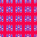 Blue Marker pen icon isolated seamless pattern on red background. Felt-tip pen. Vector Royalty Free Stock Photo