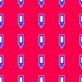 Blue Marker pen icon isolated seamless pattern on red background. Vector Royalty Free Stock Photo