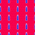 Blue Marker pen icon isolated seamless pattern on red background. Vector Royalty Free Stock Photo