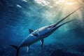 Blue Marlin Fish Swimming in Ocean - Majestic Underwater Wildlife Photography, A majestic Swordfish darting through the water with