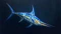 A blue marlin glides through the deep blue ocean, highlighting its spectacular color and streamlined form beneath the sunlight Royalty Free Stock Photo