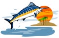 Blue marlin leaping