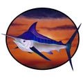 Blue marlin with tropical island back ground Royalty Free Stock Photo