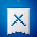 Blue Marshalling wands for the aircraft icon isolated on blue background. Marshaller communicated with pilot before and