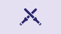 Blue Marshalling wands for the aircraft icon isolated on purple background. Marshaller communicated with pilot before