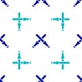 Blue Marshalling wands for the aircraft icon isolated seamless pattern on white background. Marshaller communicated with pilot