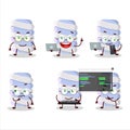 Blue marshmallow twist Programmer cute cartoon character with