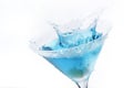 Blue Martini, Cocktail with Olive Splash Royalty Free Stock Photo