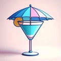 Blue Martini Cocktail under Pink and Blue Umbrella Royalty Free Stock Photo