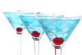 Blue martini cocktails row with alcohol Royalty Free Stock Photo