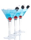 Blue martini cocktails row composition with alcohol Royalty Free Stock Photo