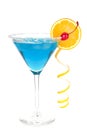 Blue martini with orange and maraschino Royalty Free Stock Photo
