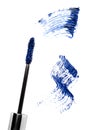 Blue mascara stroke and brush isolated on white Royalty Free Stock Photo