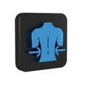 Blue Massage icon isolated on transparent background. Relaxing, leisure. Black square button.