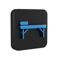 Blue Massage table icon isolated on transparent background. Black square button.