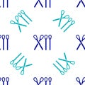 Blue Match stick icon isolated seamless pattern on white background. Match with fire. Matches sign. Vector Royalty Free Stock Photo