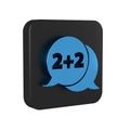 Blue Math system of equation solution on speech bubble icon isolated on transparent background. Black square button. Royalty Free Stock Photo