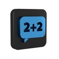 Blue Math system of equation solution on speech bubble icon isolated on transparent background. Black square button. Royalty Free Stock Photo