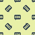 Blue Mathematics function cosine icon isolated seamless pattern on yellow background. Vector Illustration