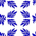 Blue Matisse plants seamless pattern. Minimal abstract floral print for wallpaper, textile, packaging