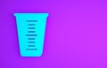 Blue Measuring cup to measure dry and liquid food icon isolated on purple background. Plastic graduated beaker with